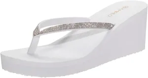 Ampeo Women's Wedge Sandals Rhinestone Thong Platform Flip Flops