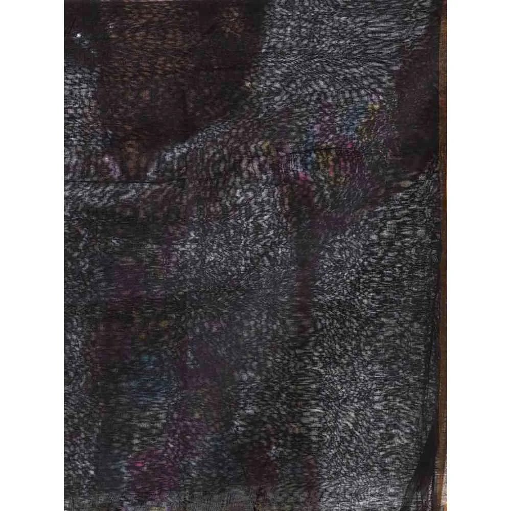 Angoshobha Black Cotton Blended Festive Jamdani Saree with Unstitched Blouse