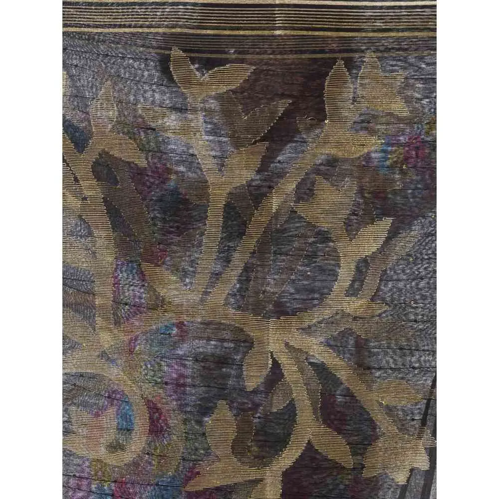 Angoshobha Black Cotton Blended Festive Jamdani Saree with Unstitched Blouse
