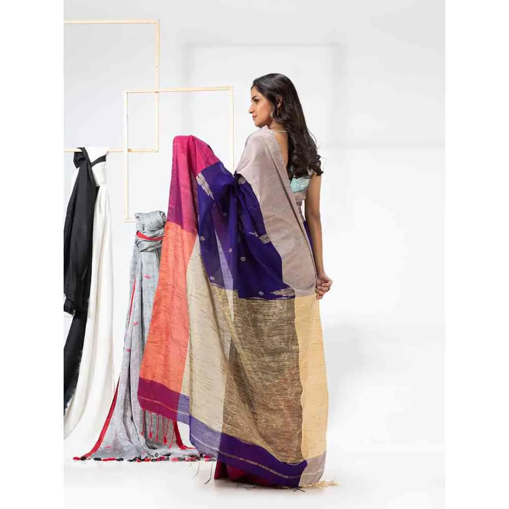 Angoshobha Cotton Blended Blue Handloom Festive Saree with Unstitched Blouse