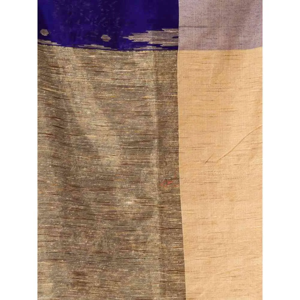 Angoshobha Cotton Blended Blue Handloom Festive Saree with Unstitched Blouse