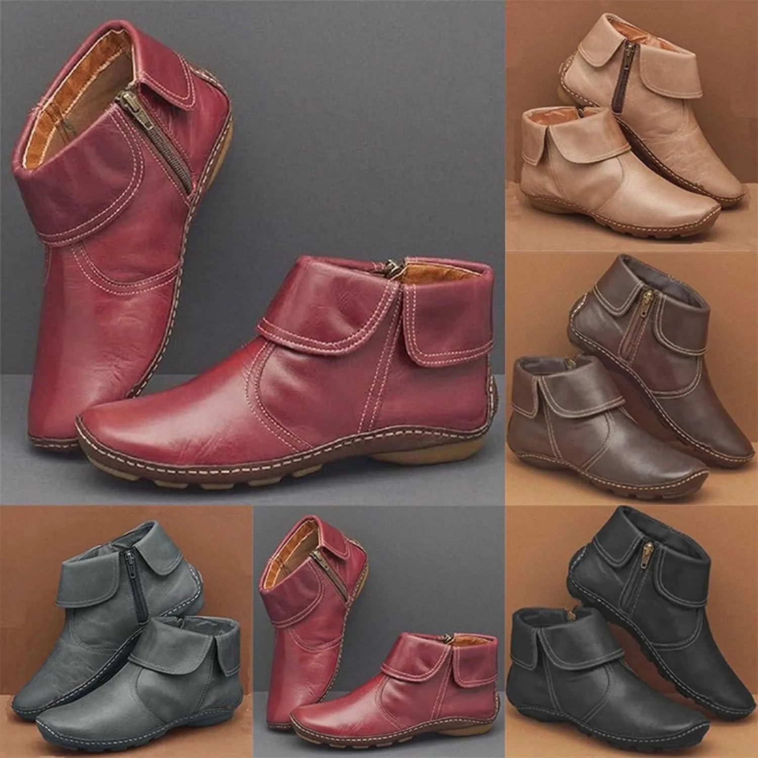 Ankle Boots for Women Black Booties No Heel Womens Hiking Boots Wide Width Work Boot Shoe Laces Men Soft Sole Fashion Slip on Pointed Toe Chunky Stacked Heel