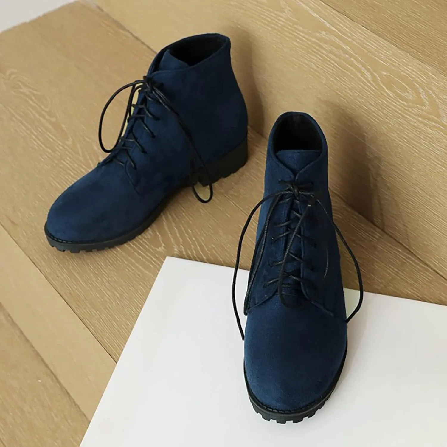 Ankle Boots for Women Black Platform Booties Oxford Boots for Women Hiking Shoes Women Casual Round Head Slip on Pointed Toe Chunky Stacked Heel