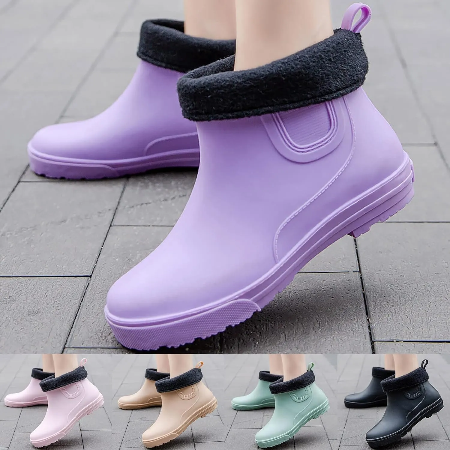 Ankle Boots for Women Waterproof Rain Boots for Women Non Slip With Cotton Inside Rain Boots Outdoor Rubber Shoes