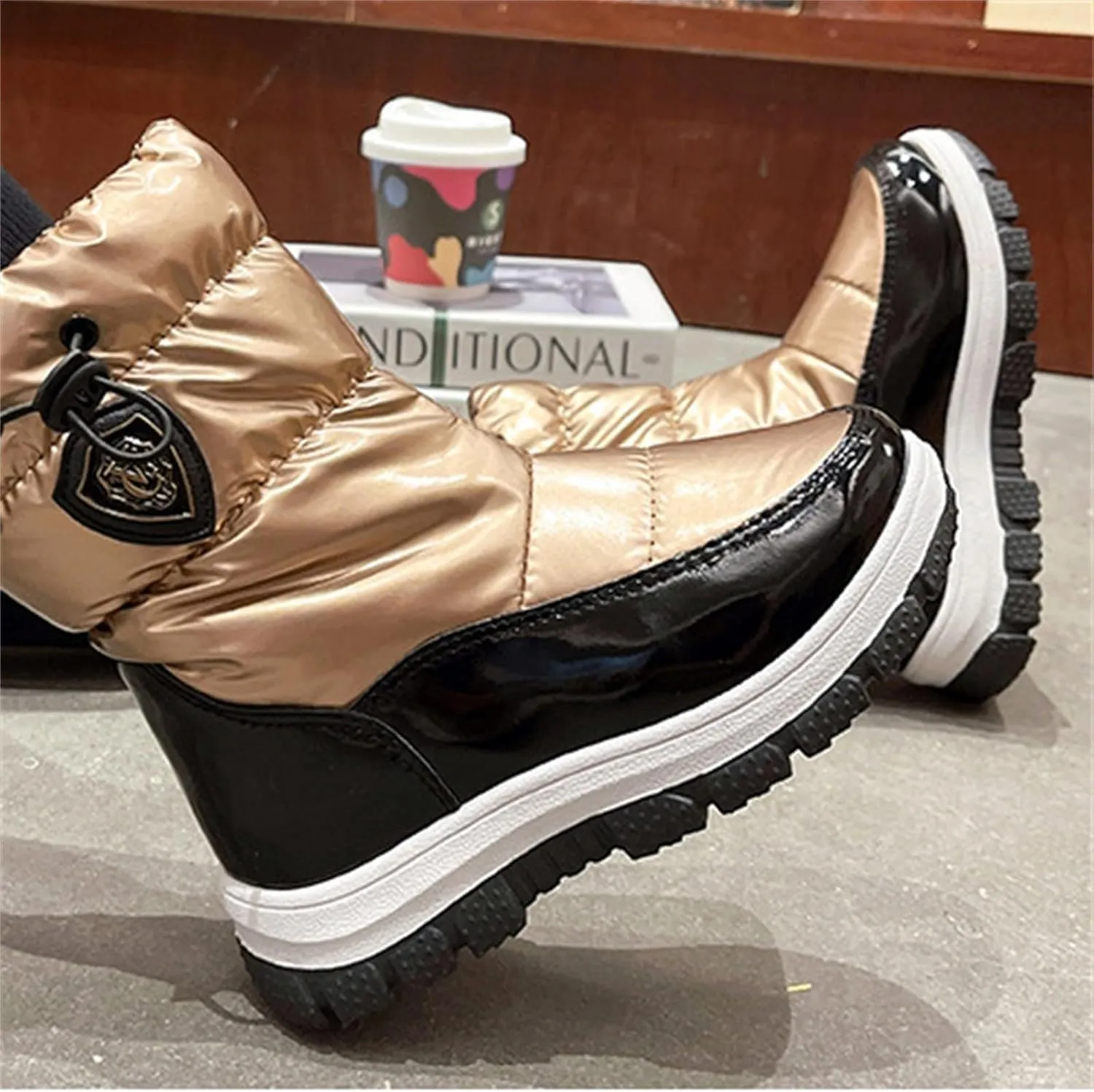 Big Kids Fashion Snow Boots Flat Thick aterproof Shoes Winter Childrens Boys Mid Length Comfy Booties Padded Chunky