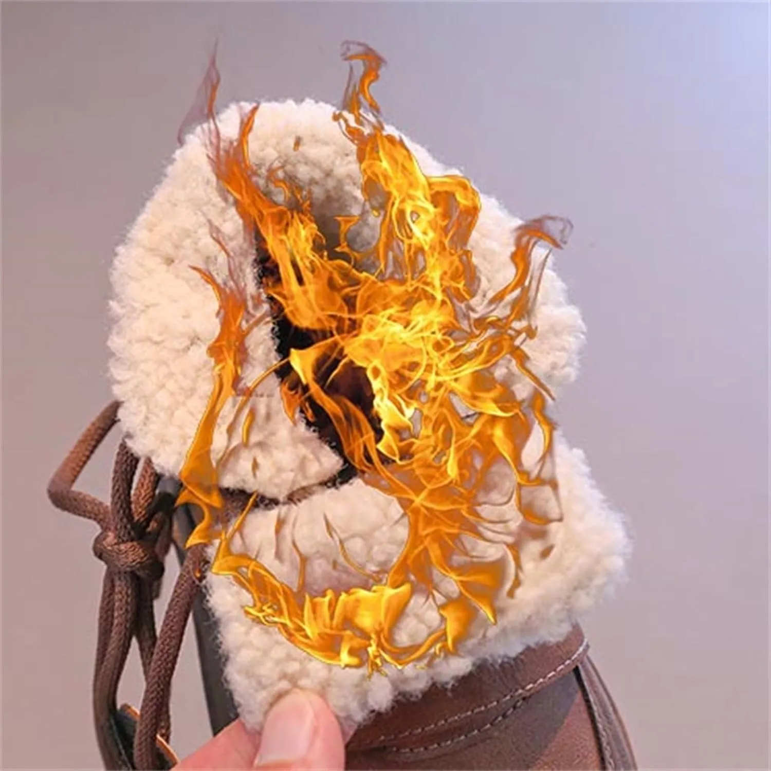 Big Kids Lace-up Platform Warm Fr Lined Snow Boots, Comfortable Thick Sole Water-Proof Winter Hiking Ankle Boots
