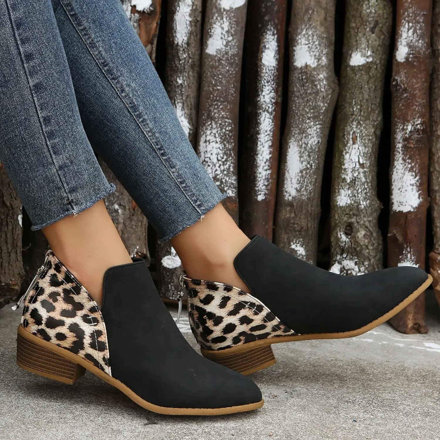 Black Booties for Women Ankle Womens Shoes Booties Comfortable Boots for Men Ankle Bootie for Women with Heel Round Toe Flat Heel Chunky Low Heel Classic Pointed Toe