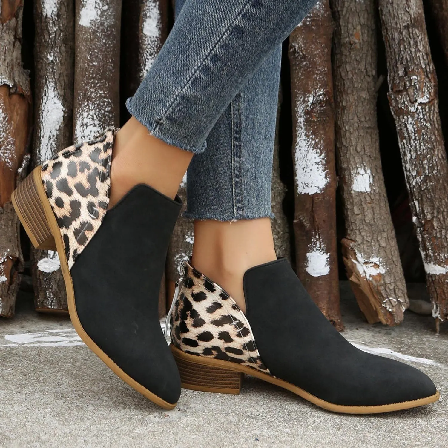 Black Booties for Women Ankle Womens Shoes Booties Comfortable Boots for Men Ankle Bootie for Women with Heel Round Toe Flat Heel Chunky Low Heel Classic Pointed Toe