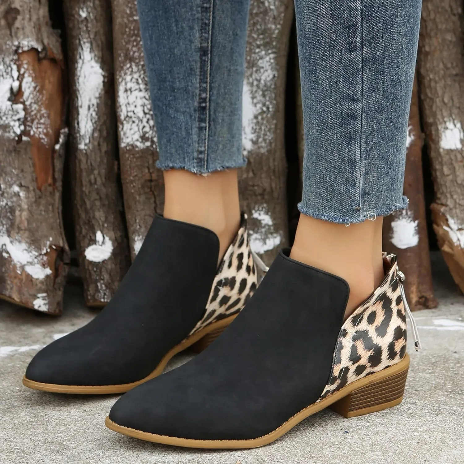 Black Booties for Women Ankle Womens Shoes Booties Comfortable Boots for Men Ankle Bootie for Women with Heel Round Toe Flat Heel Chunky Low Heel Classic Pointed Toe