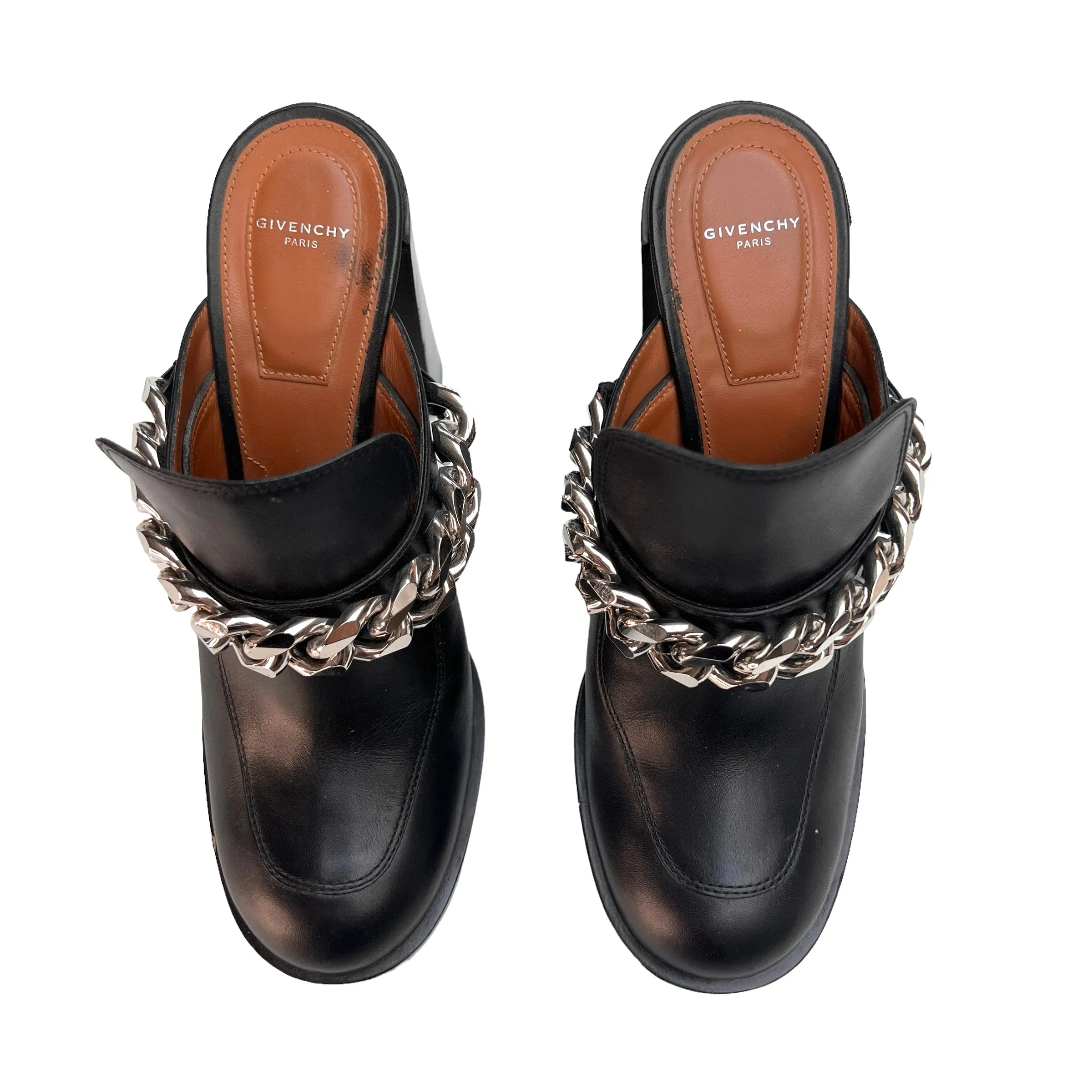 Black Heeled Mules w/Chains - 10.5