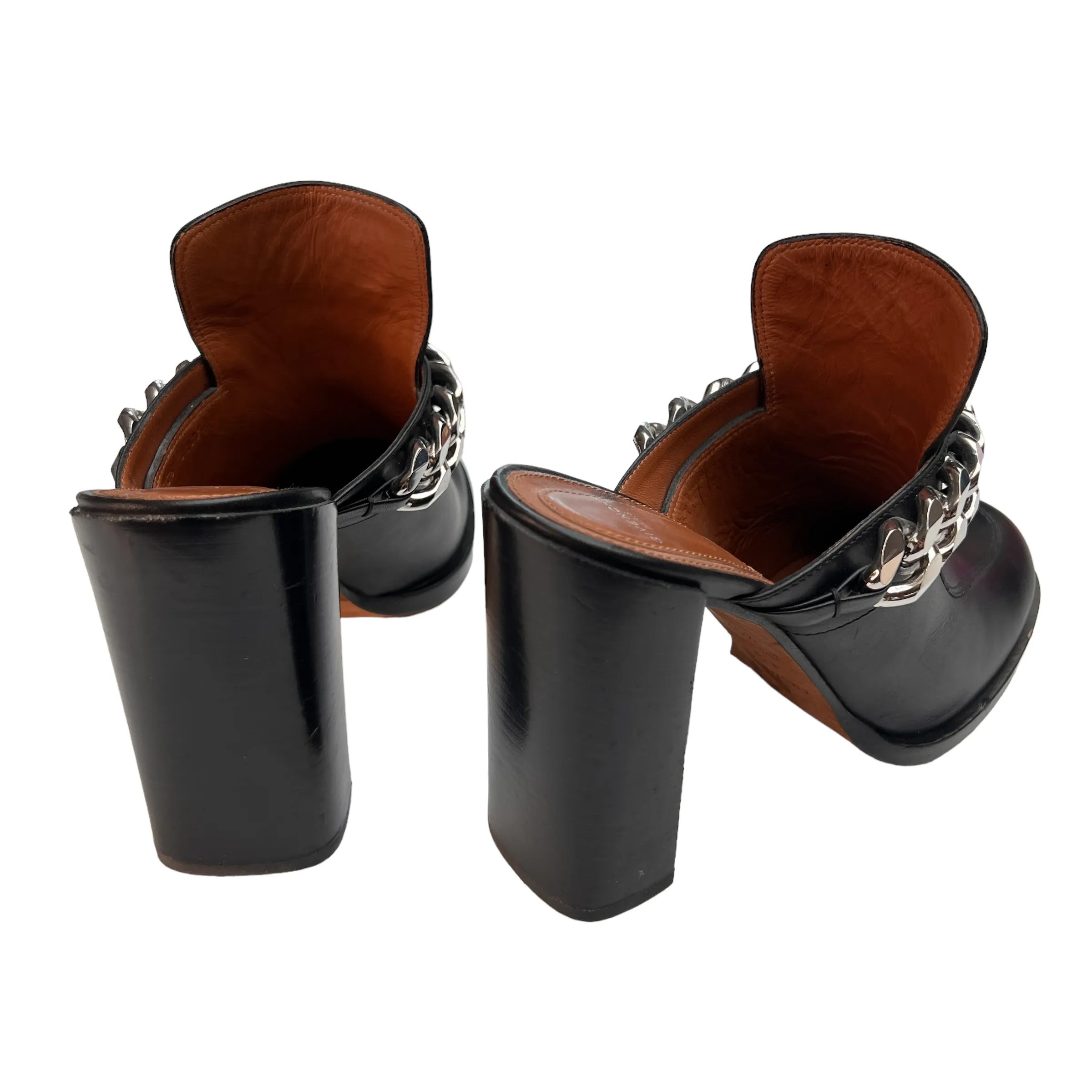 Black Heeled Mules w/Chains - 10.5