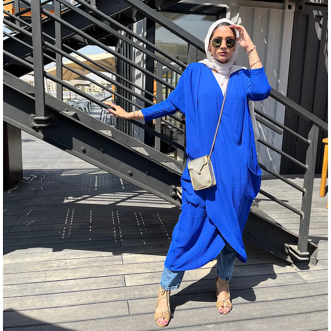 Blue double breasted boho blouse