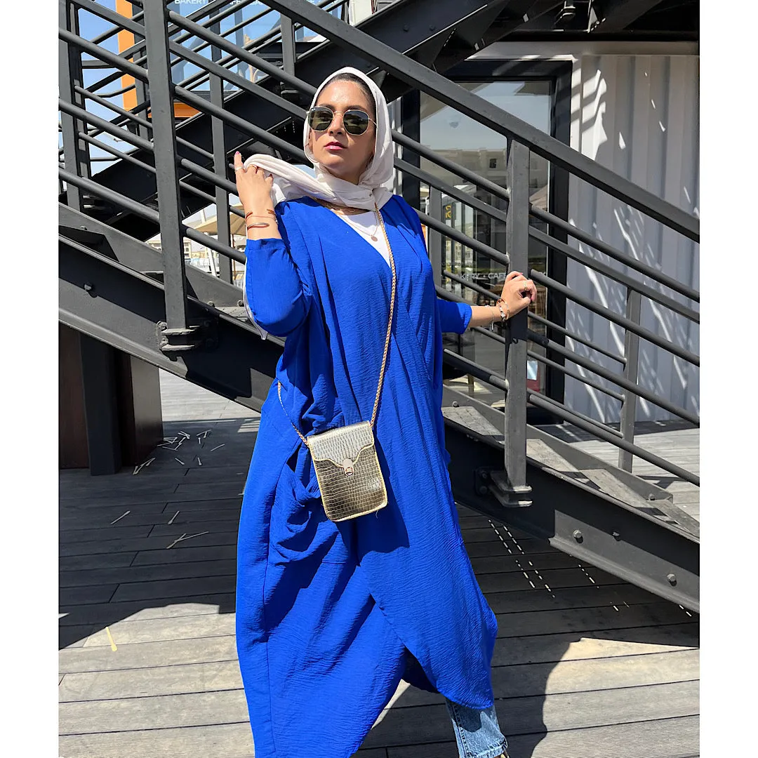 Blue double breasted boho blouse