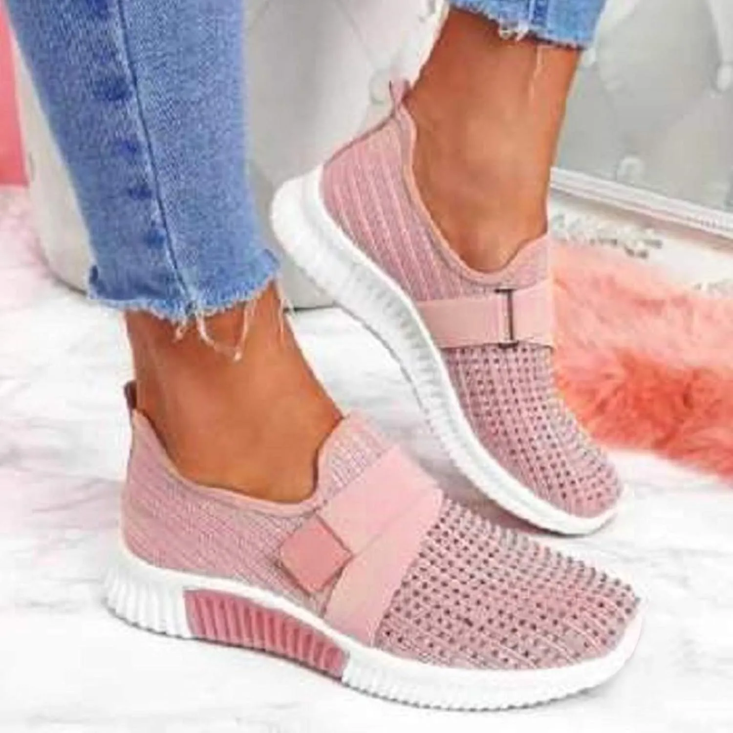 Cathalem Walking Shoes for Women Women's Walking Shoes Sock Sneakers Mesh Slip On Lady Modern Shoes Platform Loafers