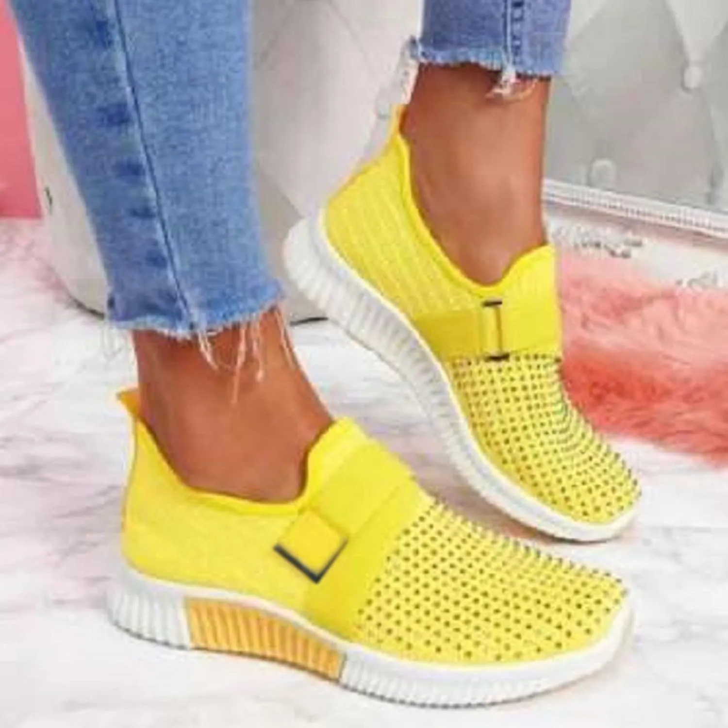 Cathalem Walking Shoes for Women Women's Walking Shoes Sock Sneakers Mesh Slip On Lady Modern Shoes Platform Loafers