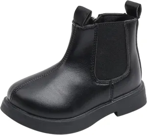 Child Girls Elastic Ankle Boots Kids Round Toe Chunky Low Heel Slip On Cute Dress Booties Winter Shoes with Zipper (Black, 3-3.5 Years)