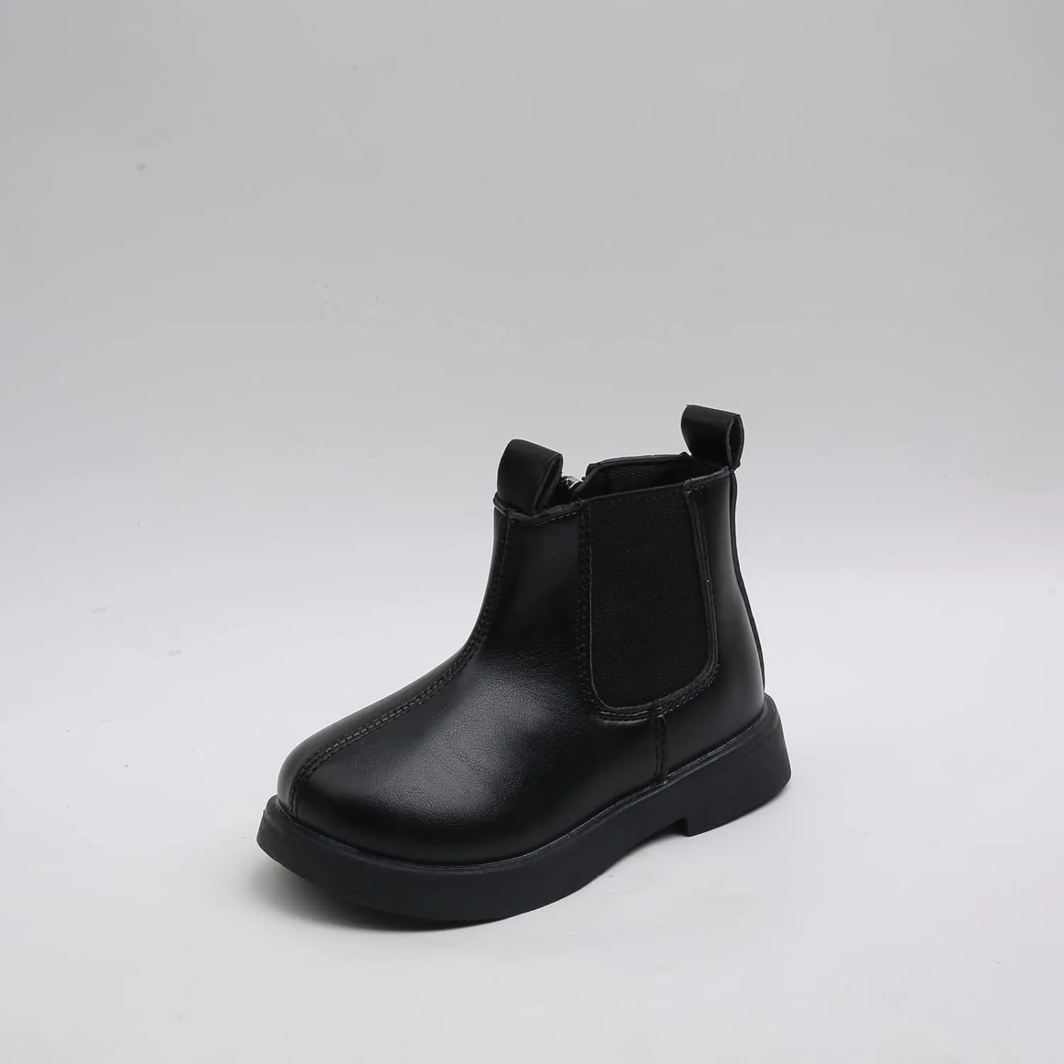 Child Girls Elastic Ankle Boots Kids Round Toe Chunky Low Heel Slip On Cute Dress Booties Winter Shoes with Zipper (Black, 3-3.5 Years)