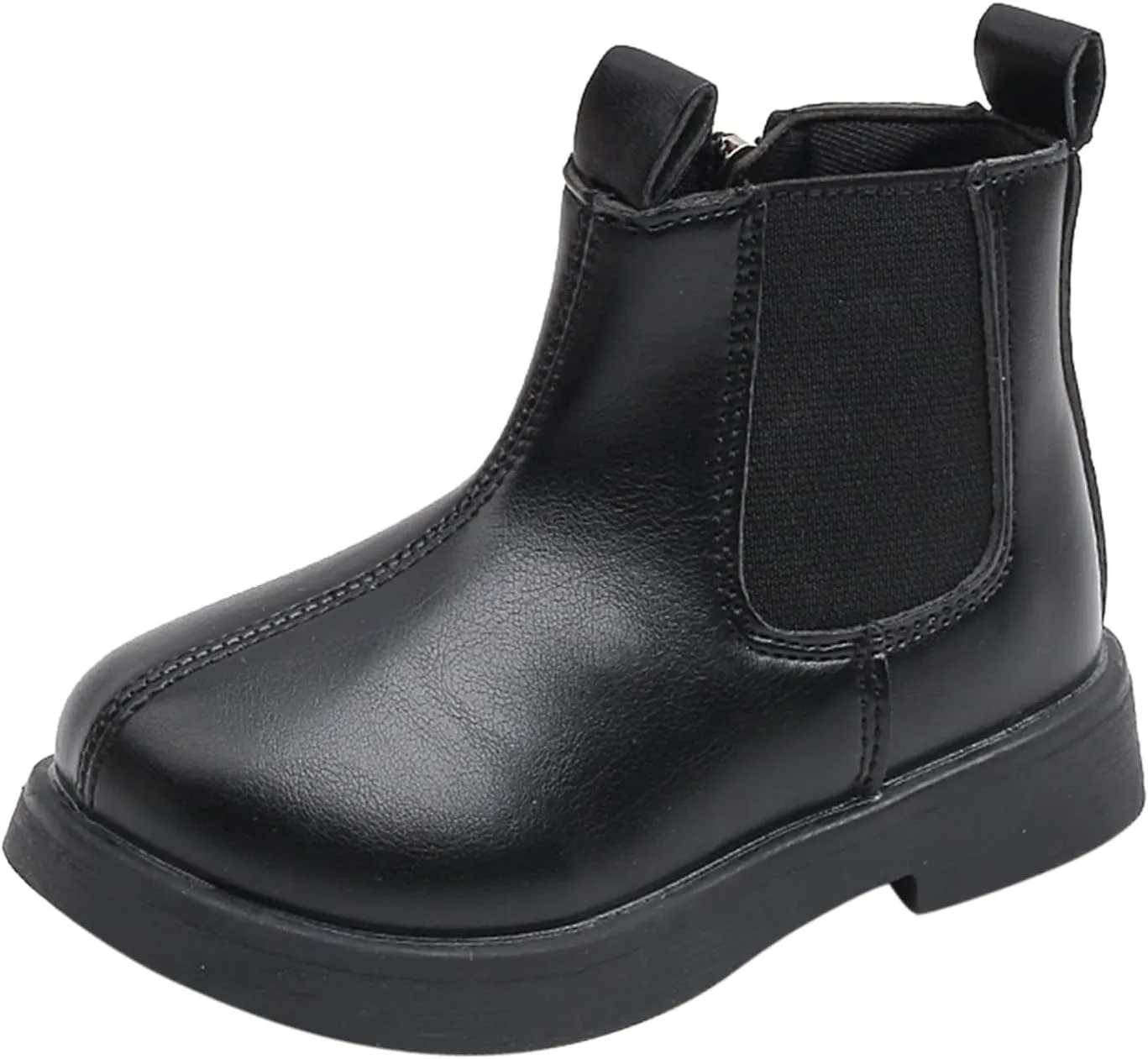 Child Girls Elastic Ankle Boots Kids Round Toe Chunky Low Heel Slip On Cute Dress Booties Winter Shoes with Zipper (Black, 3-3.5 Years)