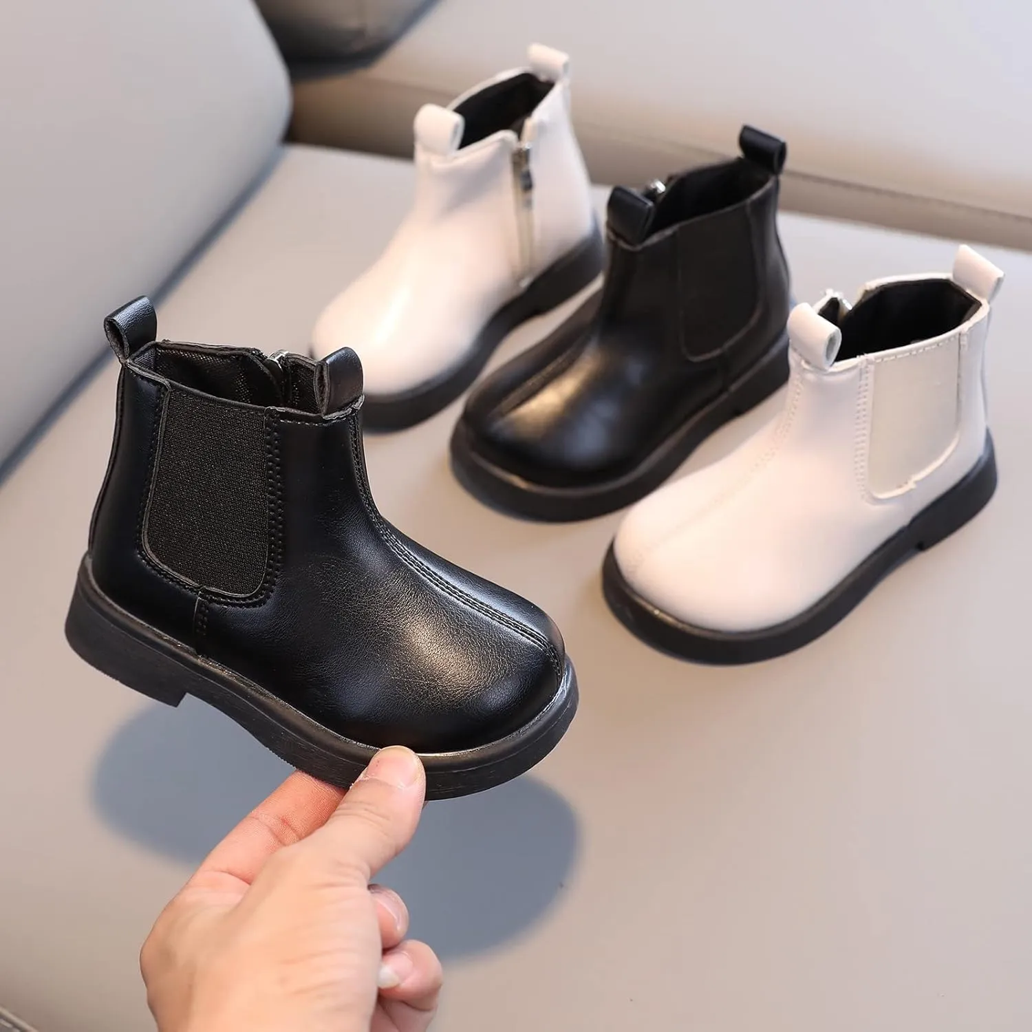 Child Girls Elastic Ankle Boots Kids Round Toe Chunky Low Heel Slip On Cute Dress Booties Winter Shoes with Zipper (Black, 3-3.5 Years)