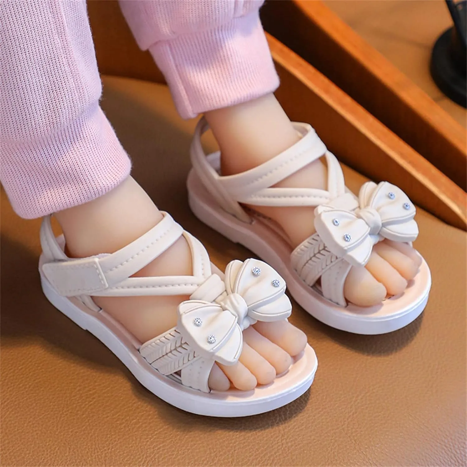Children Sandals Soft Flat Shoes Fashion Comfortable Flower Sandals Lightweight Baby Princess Sandals Dress Sandal for Girls (Beige, 3 Big Kids)
