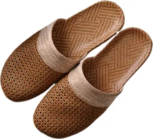 Closed Toe Sandals Women Summer Vine Grass Woven Comfortable Slip on Sandals Hollow Out Shower Breathable Linen Slippers for Women Men Walking