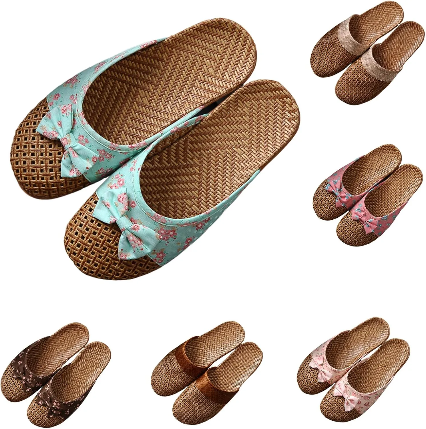 Closed Toe Sandals Women Summer Vine Grass Woven Comfortable Slip on Sandals Hollow Out Shower Breathable Linen Slippers for Women Men Walking