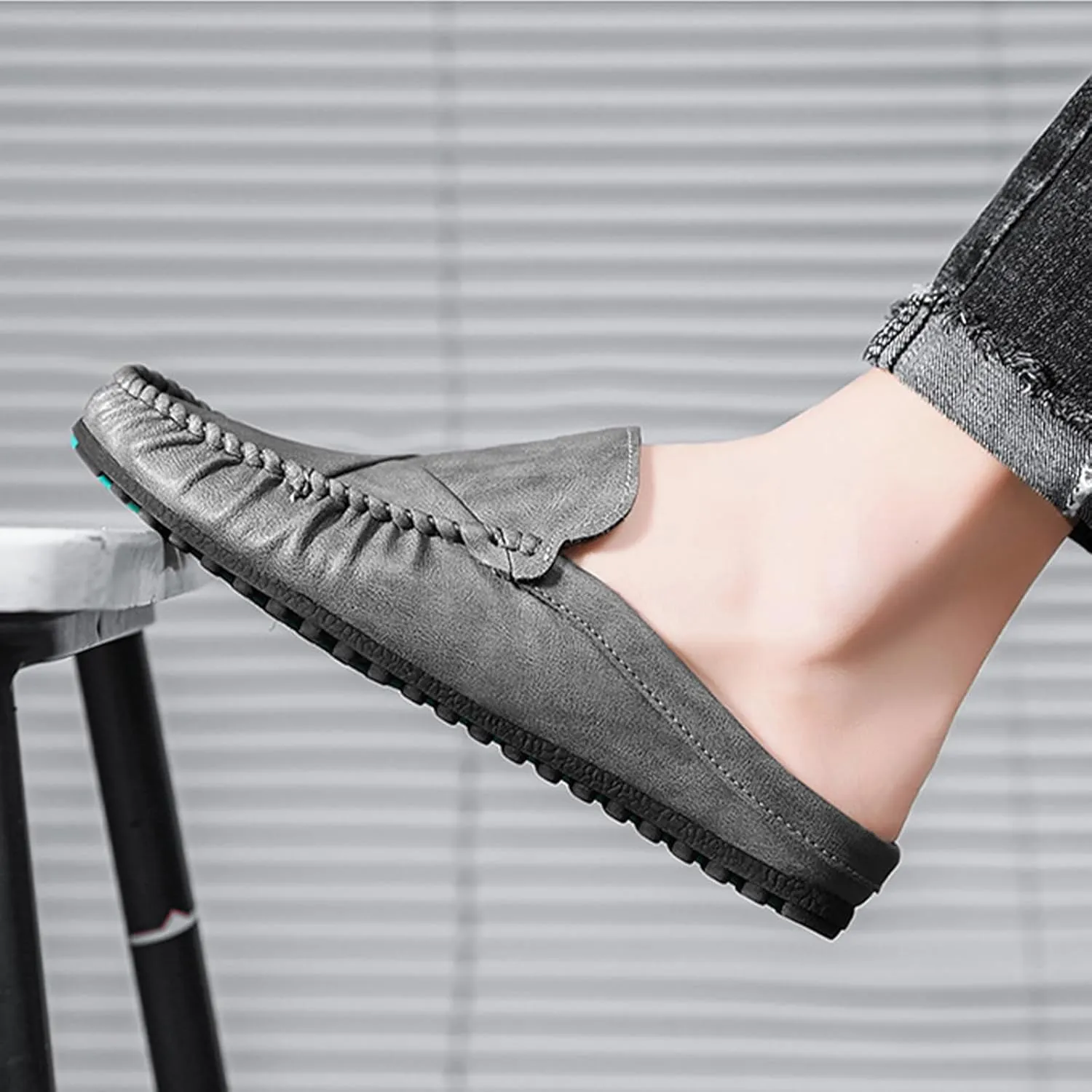 Crepuscute Men's Leather Causal Mules Lightweight Comfortable Slip On Casual Loafers Outdoor Fashion Business Dress Moccasins Driving Shoes