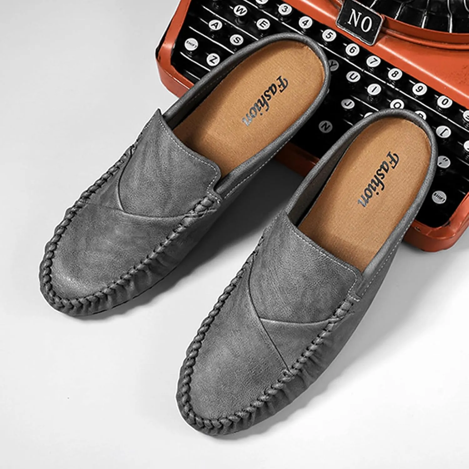 Crepuscute Men's Leather Causal Mules Lightweight Comfortable Slip On Casual Loafers Outdoor Fashion Business Dress Moccasins Driving Shoes