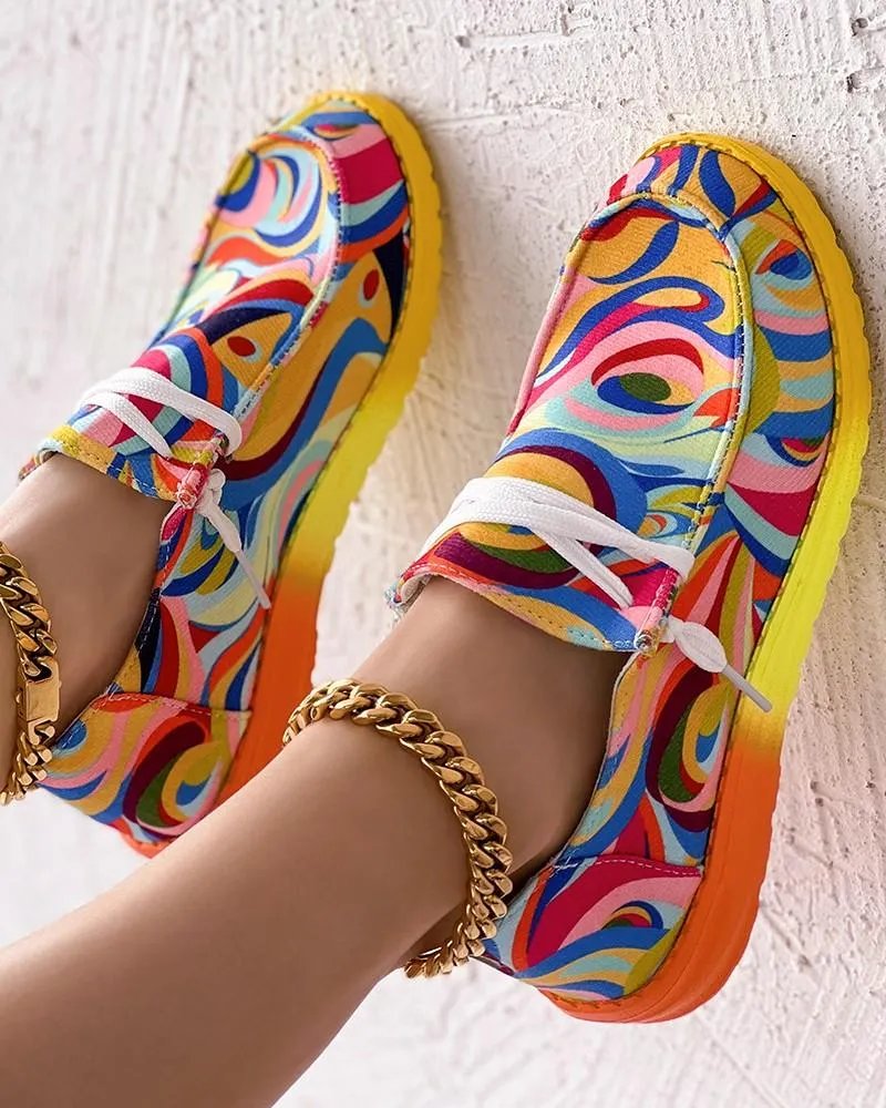 CS Gradient abstract print lace-up slip-on loafers