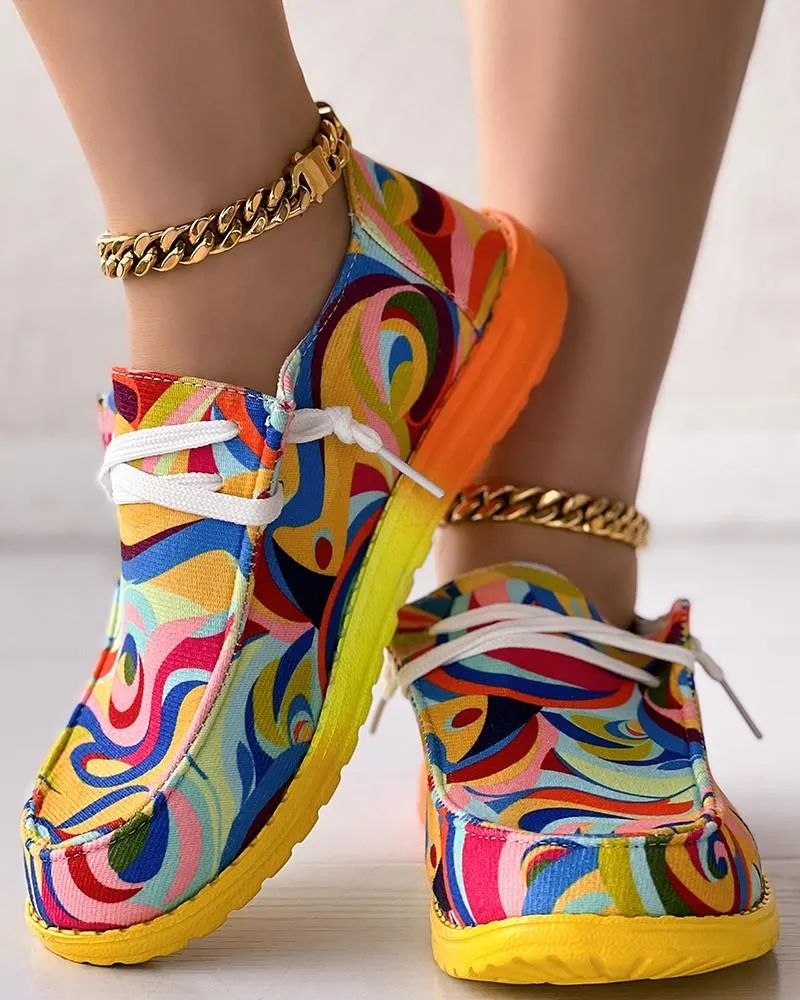 CS Gradient abstract print lace-up slip-on loafers