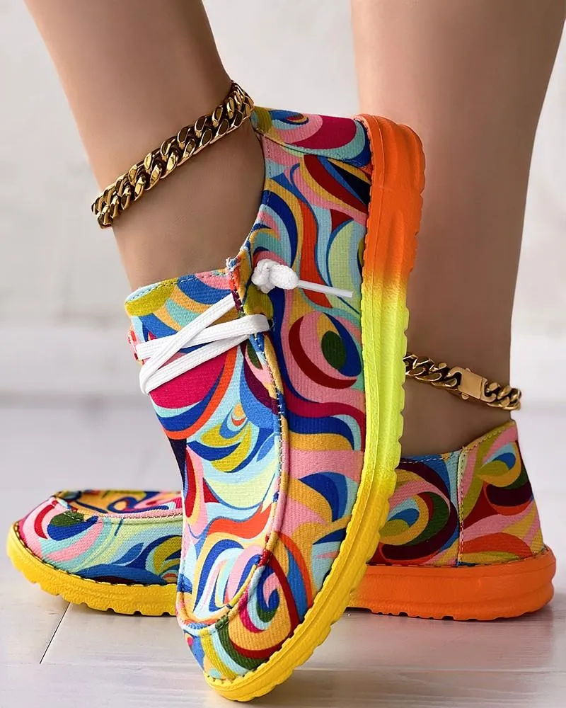 CS Gradient abstract print lace-up slip-on loafers