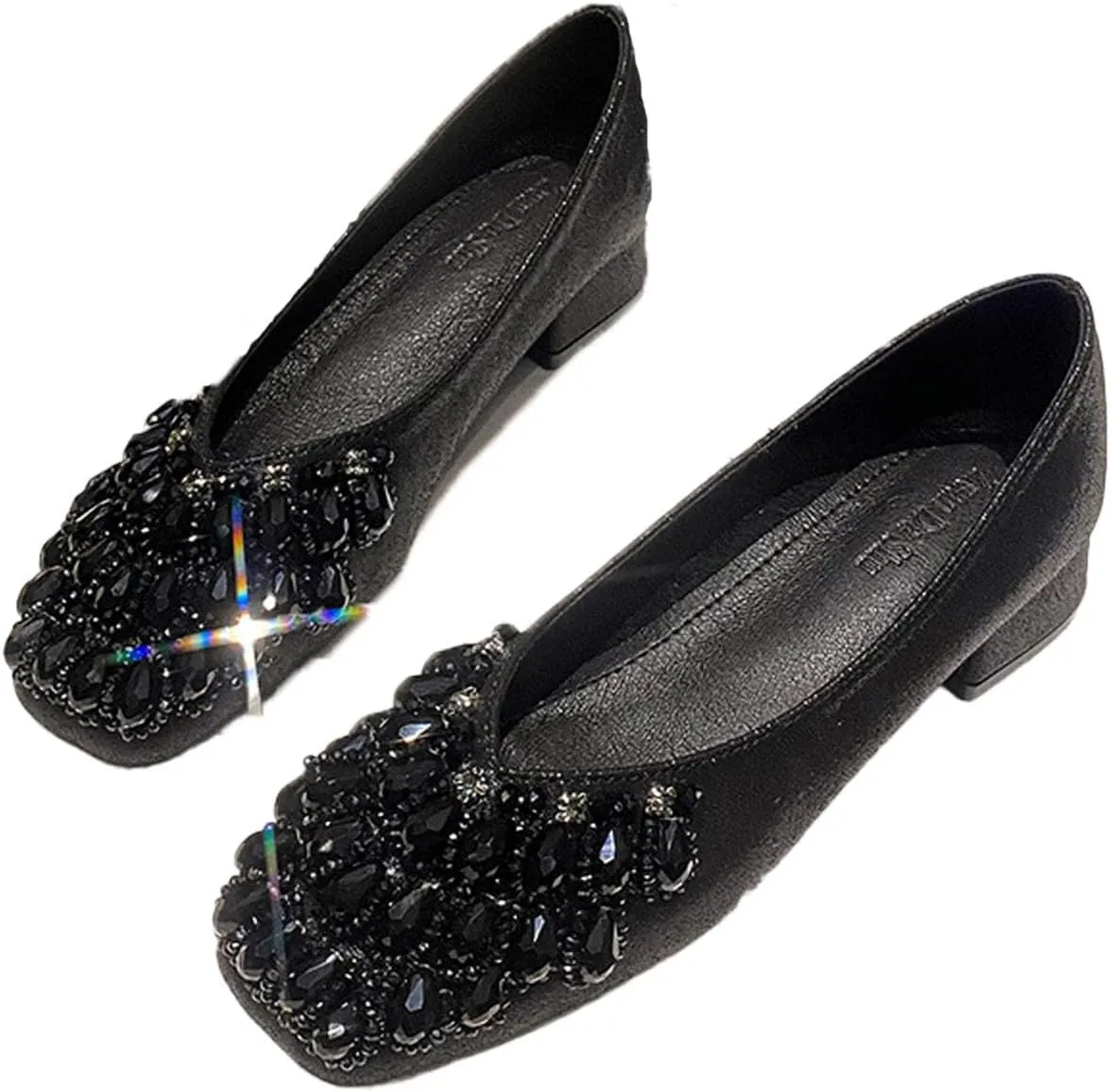 DESESE Women's Rhinestone Flats Sequins Wedding Shoes Fashion Low Heel Dress Shoes Casual Slip On Shoes Work Business Flats
