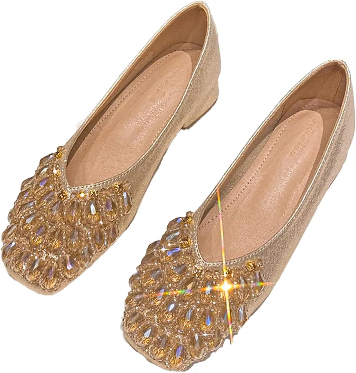 DESESE Women's Rhinestone Flats Sequins Wedding Shoes Fashion Low Heel Dress Shoes Casual Slip On Shoes Work Business Flats
