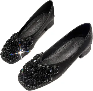 DESESE Women's Rhinestone Flats Sequins Wedding Shoes Fashion Low Heel Dress Shoes Casual Slip On Shoes Work Business Flats