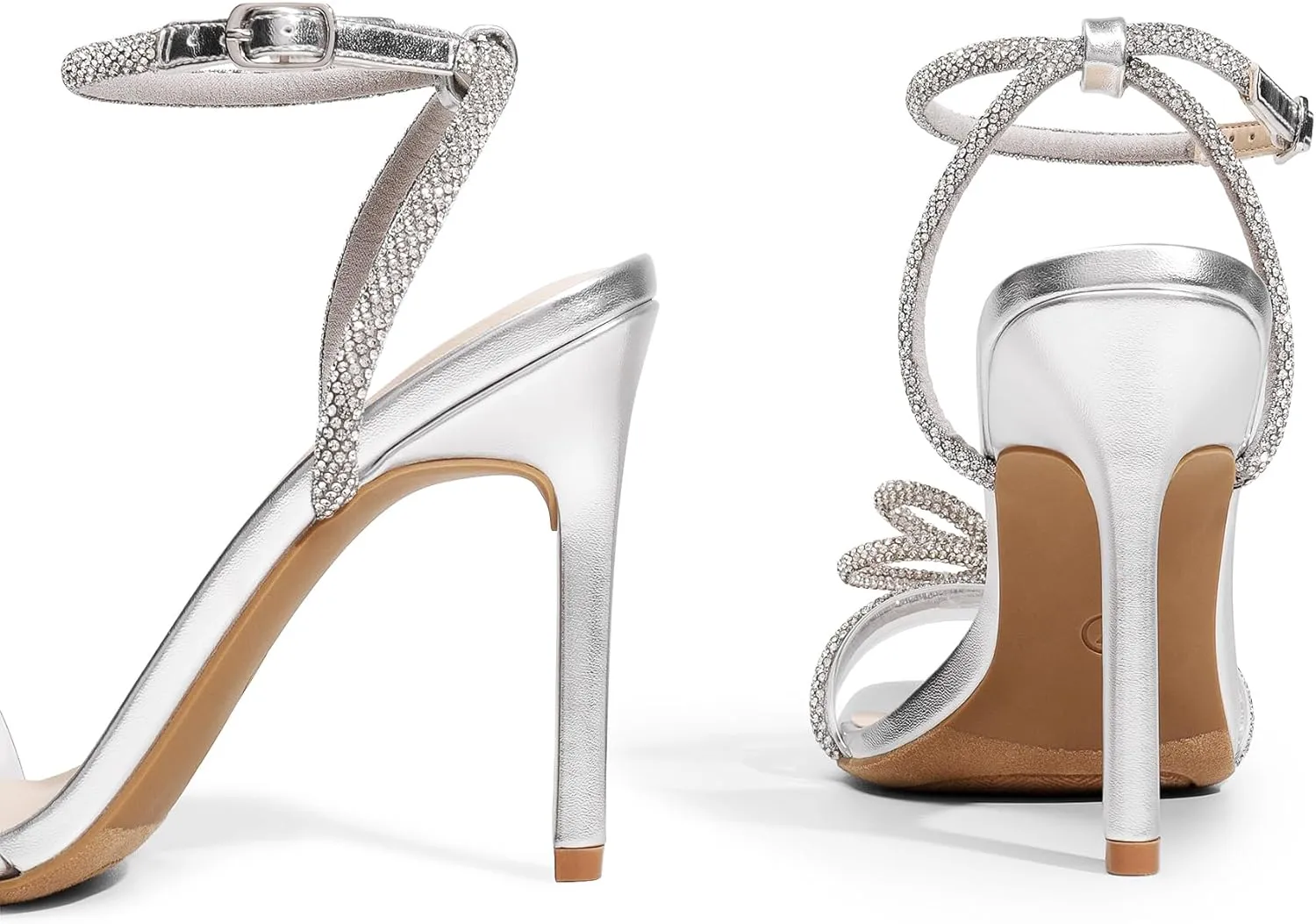 DREAM PAIRS Women's Double Bowknots Crystal Sandals Clear Slingback Heels Square Toe Shoes for Party Wedding