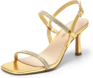 DREAM PAIRS Womens Slingback Heels Square Open Toe Strappy Sandals Ankle Strap High Heeled Dressy Shoes