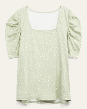 Eleanor Puff Sleeve Top | Light Green / Ivory