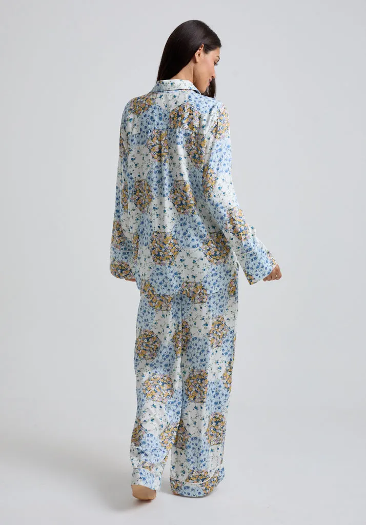 Evie Long Sleeve Summer Patchwork Print Pyjama Set In Multi