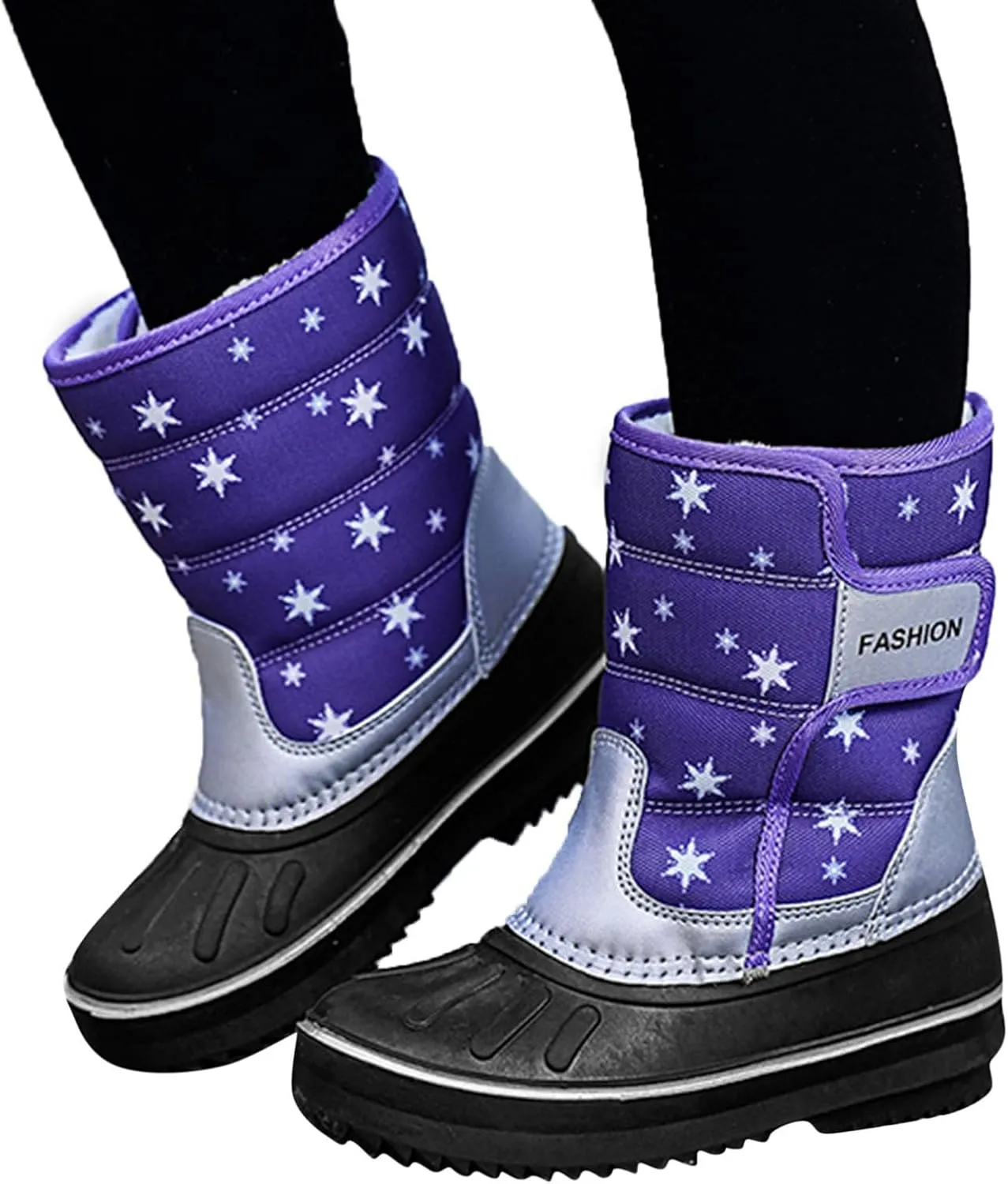 Fashion Fuzzy Snow Boots For Big Kids Boys Childrens Rubber Sole Ski Shoes Outdoor Warm Comfy Non Slip Booties Cotton