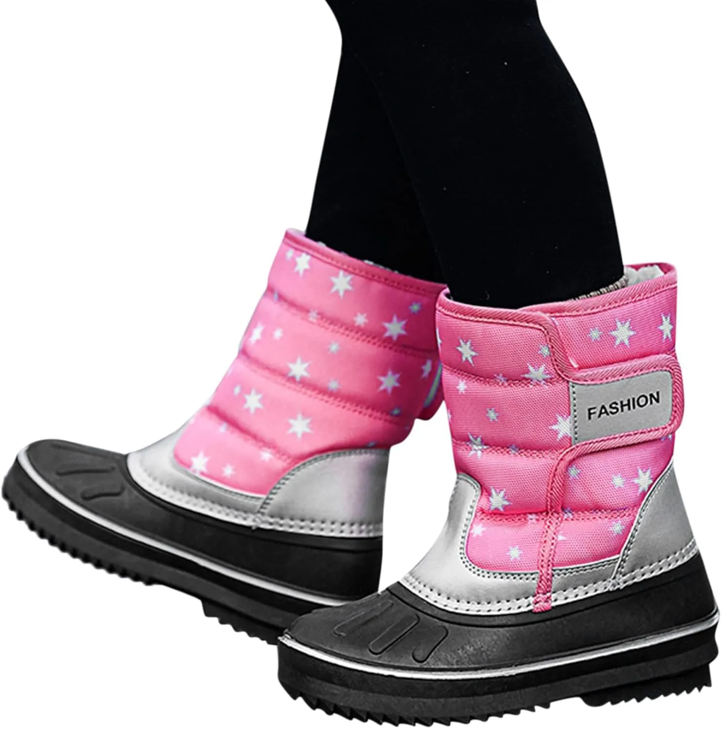 Fashion Fuzzy Snow Boots For Big Kids Boys Childrens Rubber Sole Ski Shoes Outdoor Warm Comfy Non Slip Booties Cotton