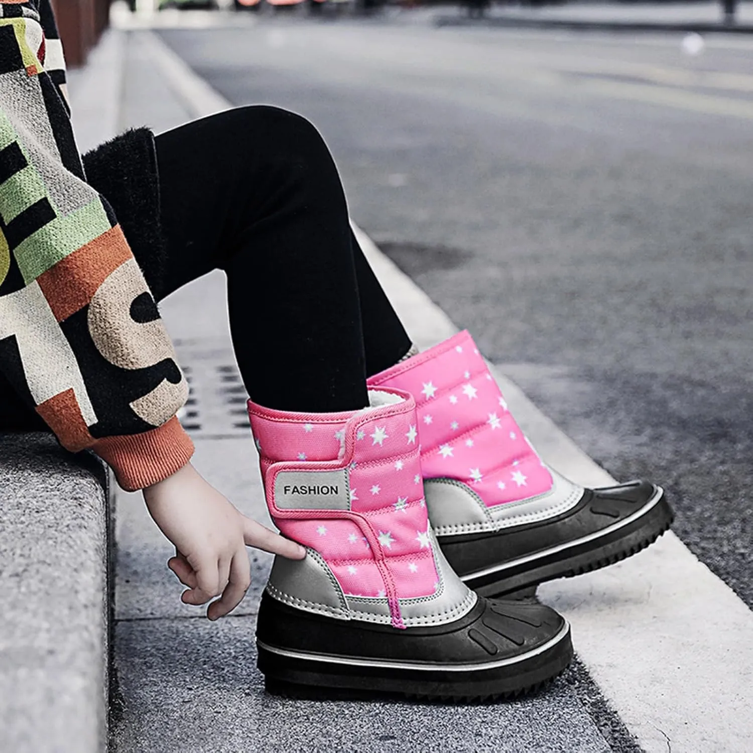 Fashion Fuzzy Snow Boots For Big Kids Boys Childrens Rubber Sole Ski Shoes Outdoor Warm Comfy Non Slip Booties Cotton