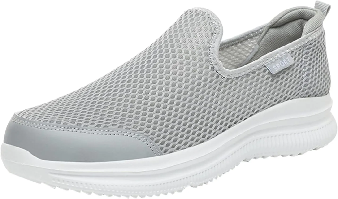Fashion Summer Men Breathable Mesh Shallow Mouth Slip On Lightweight Casual Shoes Tops Mens Sneaker (Beige, 10.5)