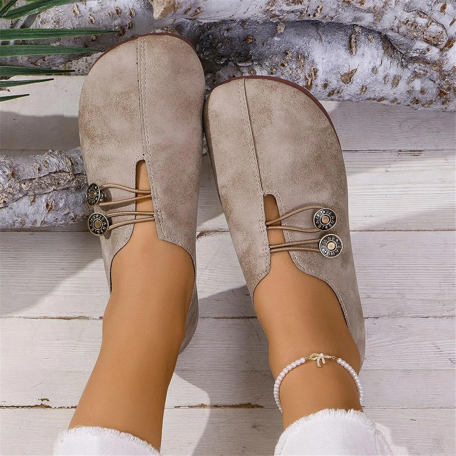 Flats Shoes Women Comfortable Fashion Round Toe Flats Casual Dressy Ballet Flat Shoes Lightweight Soft Non Slip Business Work Loafer Elegant Slip On Loafers with Button