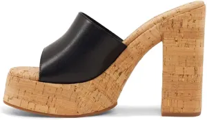FOWT Cork High Chunky Heel Backless Mules for Women, Platform Open Toe Sandals for Dress, Slip on Block Heels Shoes for Summer Vacation Shopping Casual Jeans Size 4-16 US