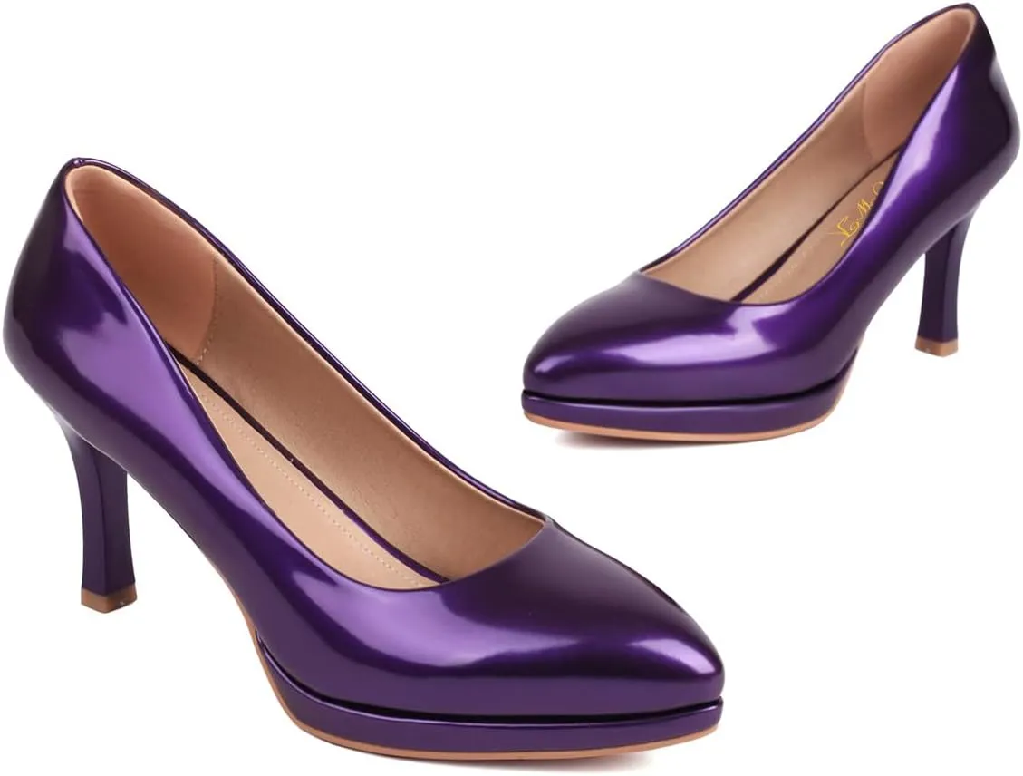 FOWT Women Chic Platform Closed Toe Pumps Pointed Toe Stiletto High Heels Slip On Party Prom Office Dress Shoes Size 4-16 US