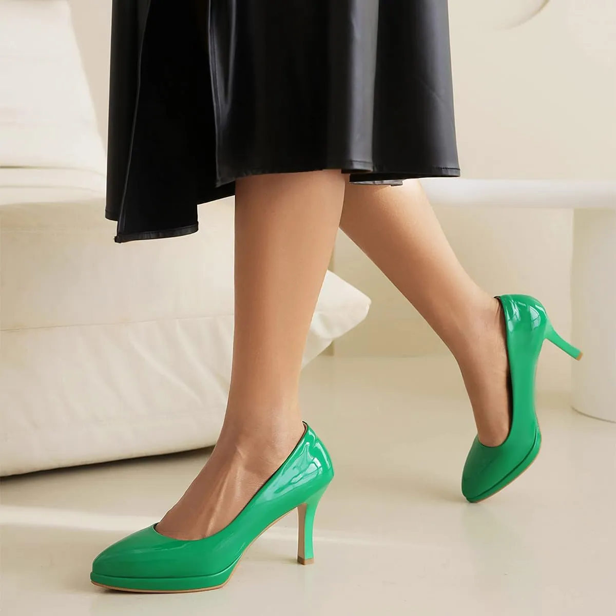 FOWT Women Chic Platform Closed Toe Pumps Pointed Toe Stiletto High Heels Slip On Party Prom Office Dress Shoes Size 4-16 US