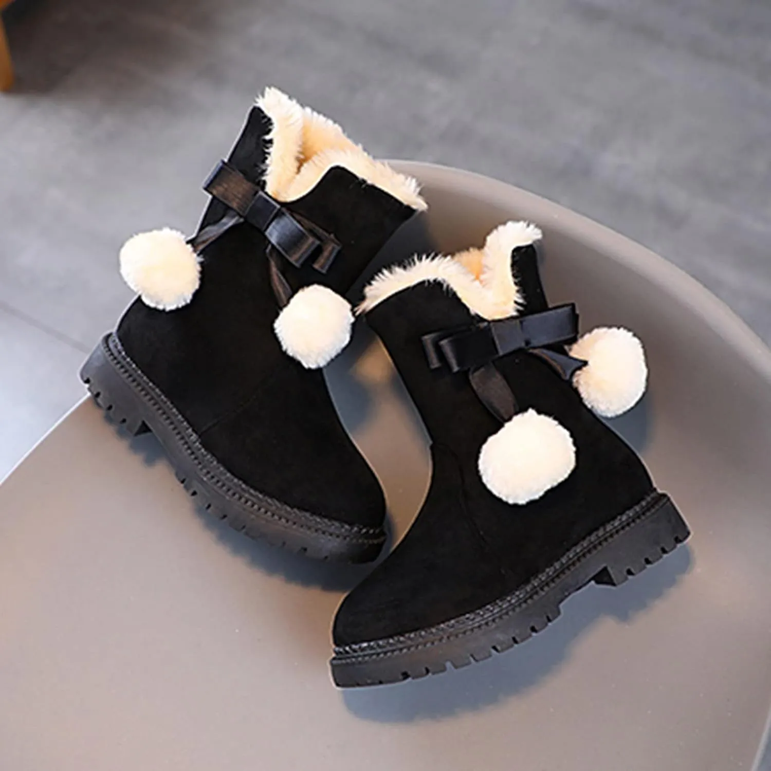 Fuzzy Lined Snow Booties For Toddler Baby Kids Girls Fleece Warm Boots With Side Zipper Winter Outdoor Slip On Shoes