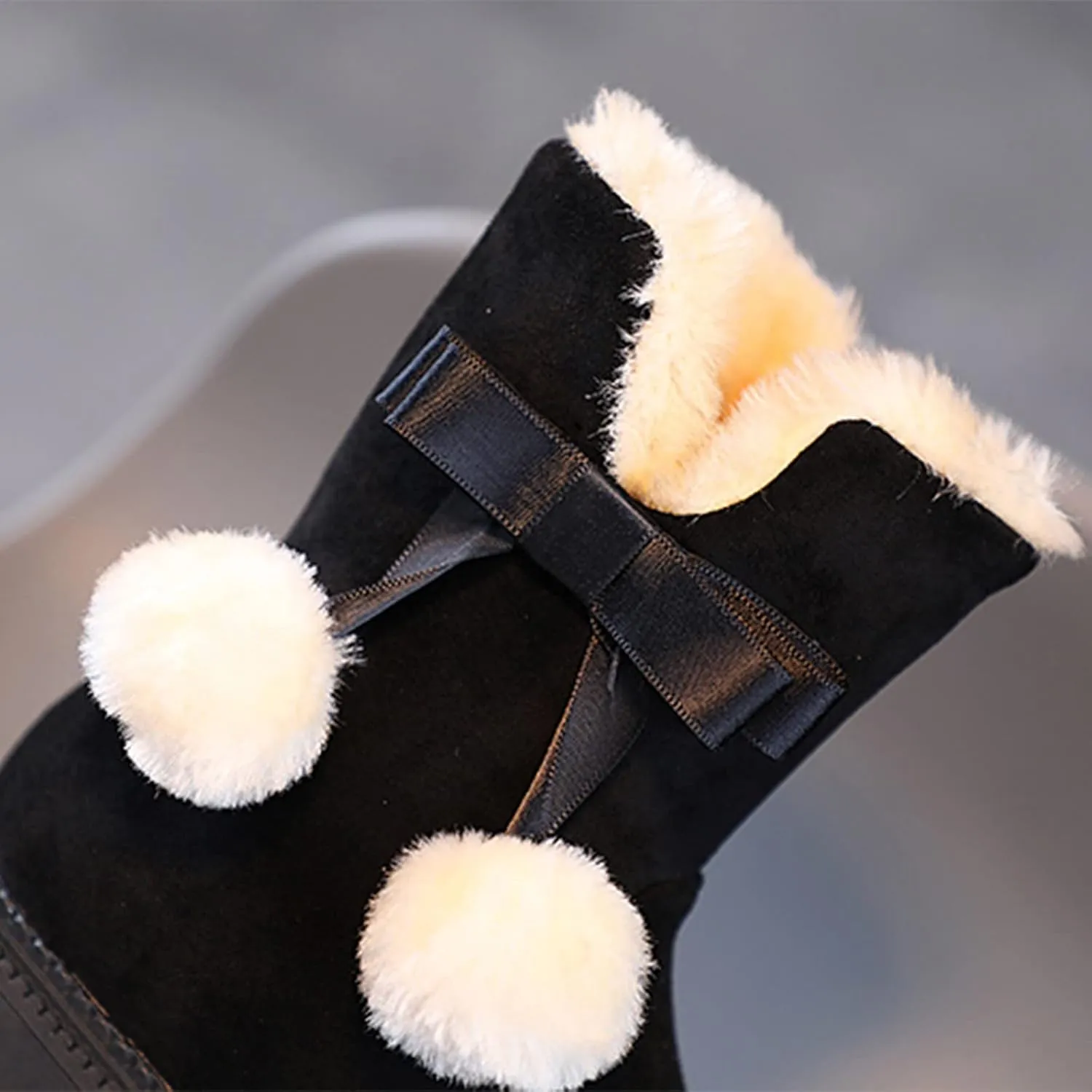 Fuzzy Lined Snow Booties For Toddler Baby Kids Girls Fleece Warm Boots With Side Zipper Winter Outdoor Slip On Shoes