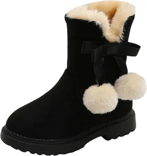 Fuzzy Lined Snow Booties For Toddler Baby Kids Girls Fleece Warm Boots With Side Zipper Winter Outdoor Slip On Shoes