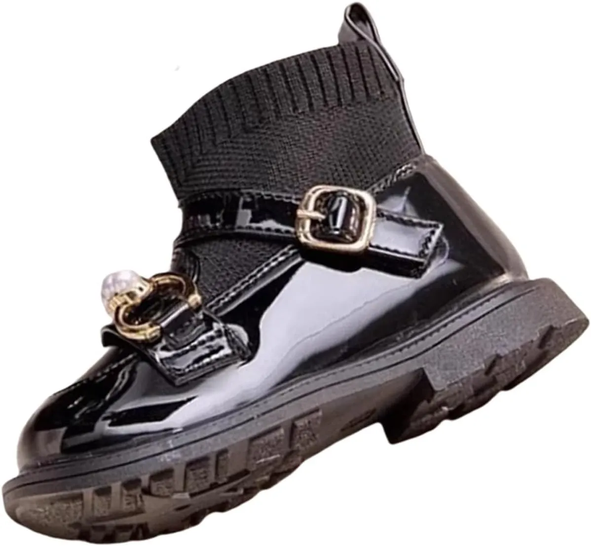 Girls Dress Boots Kids Buckle Knitted Socks Boots Parties School Leather Mary Jane Baby Riding Boots for Girls